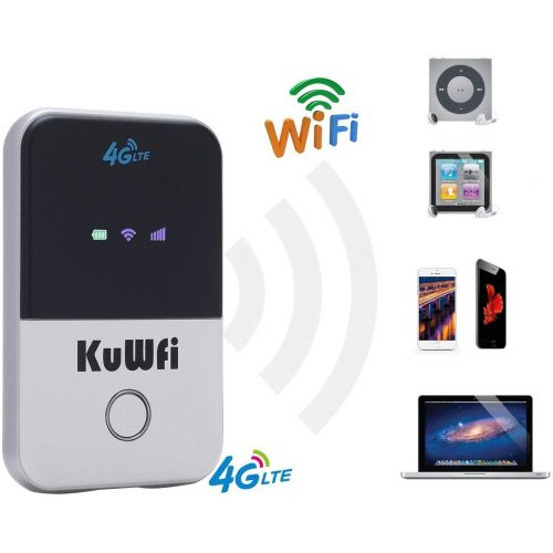 KuWFi 4G Pocket WiFi Router LTE Wireless Unlocked Travel Partner Modem with SIM Card Slot Support LTE FDD B1B3B5 Work with AT&T and U.S. Cellular 4G