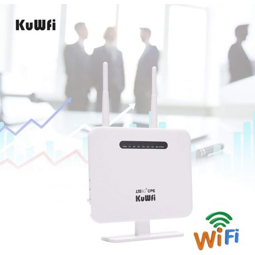  KuWFi 4G LTE CPE Router,300Mbps Unlocked 4G LTE CPE Wireless Router with SIM Card Slot Two Outdoor Antenna 4 LAN Port WiFi Hotspot high Speed for 32 Users Work in Caribbean,Europe,