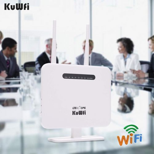  KuWFi 4G LTE CPE Router,300Mbps Unlocked 4G LTE CPE Wireless Router with SIM Card Slot Two Outdoor Antenna 4 LAN Port WiFi Hotspot high Speed for 32 Users Work in Caribbean,Europe,