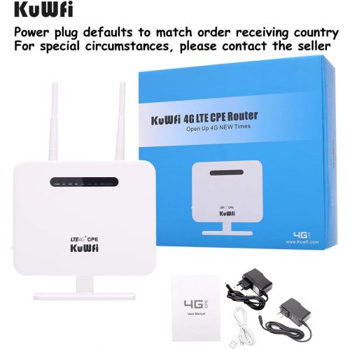  KuWFi 4G LTE CPE Router,300Mbps Unlocked 4G LTE CPE Wireless Router with SIM Card Slot Two Outdoor Antenna 4 LAN Port WiFi Hotspot high Speed for 32 Users Work in Caribbean,Europe,