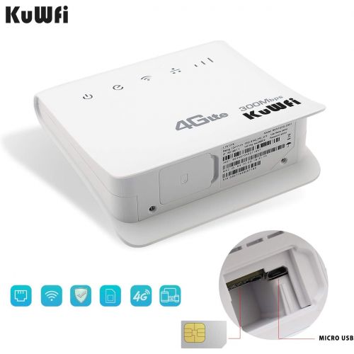  KuWFi Unlocked 300Mbps 4G LTE CPE Mobile WiFi Wireless Router for SIM Card Slot with LAN Port Support AT&T SIM Card and Caribbean,Europe,Asia, Middle East & Africa network32 WiFi U