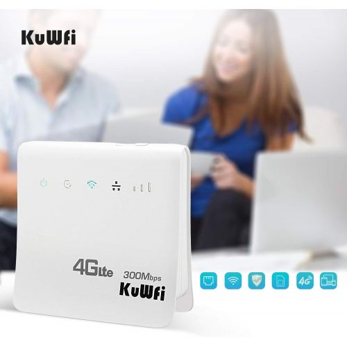  KuWFi Unlocked 300Mbps 4G LTE CPE Mobile WiFi Wireless Router for SIM Card Slot with LAN Port Support AT&T SIM Card and Caribbean,Europe,Asia, Middle East & Africa network32 WiFi U