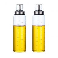 Kuake Olive Oil Distributor Bottle - 2 Packs of 17 Ounces Lead-Free Glass Oil Distributor, Drip-Free Bottle Nozzle Bottle Glass,Honey, Vinegar, Liquid Condiment Glass Bottle