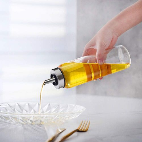  Kuake Olive Oil Distributor Bottle - 2 Packs of 17 Ounces Lead-Free Glass Oil Distributor, Drip-Free Bottle Nozzle Bottle Glass,Honey, Vinegar, Liquid Condiment Glass Bottle