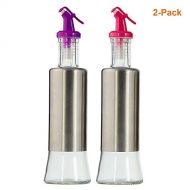 Kuda Moda 2-Pack Stainless Steel Shell Olive Oil Glass Bottle Cruet For Vinegar Soy Sauce Hot Oil Sauce Bottle (Rose | Purple)