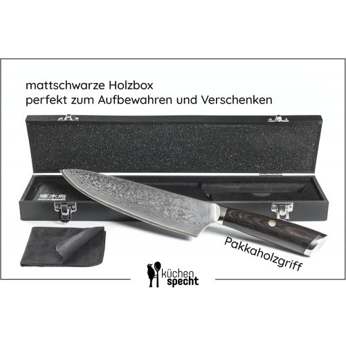  [아마존베스트]Kuechenspecht Damascus Japanese Kitchen Knife 67-Layer Damascus Steel 20cm VG-10 Blade Chefs Knife Damascus Steel in Wooden Box