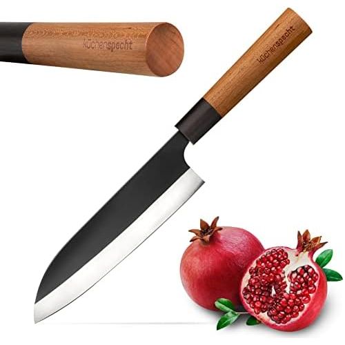  [아마존베스트]kuechenspecht Santoku Knife, Sharp Japanese Chefs Knife with Black Blade, Asian Sushi Knife, 17 cm