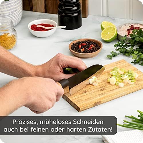  [아마존베스트]kuechenspecht Santoku Knife, Sharp Japanese Chefs Knife with Black Blade, Asian Sushi Knife, 17 cm