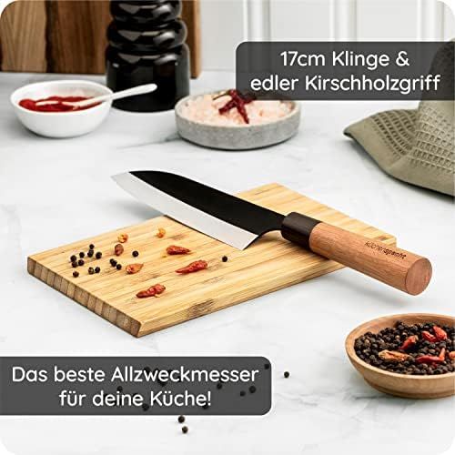  [아마존베스트]kuechenspecht Santoku Knife, Sharp Japanese Chefs Knife with Black Blade, Asian Sushi Knife, 17 cm