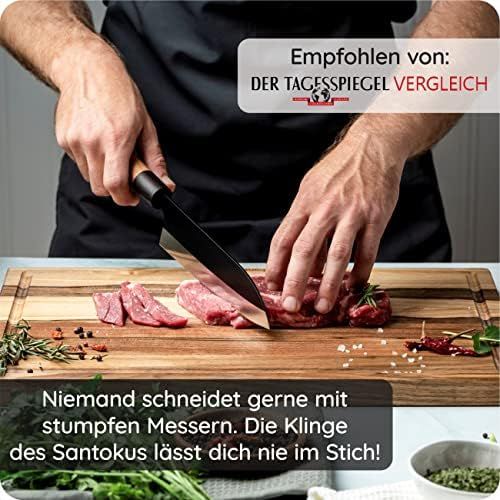  [아마존베스트]kuechenspecht Santoku Knife, Sharp Japanese Chefs Knife with Black Blade, Asian Sushi Knife, 17 cm