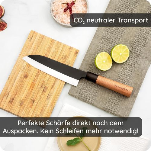  [아마존베스트]kuechenspecht Santoku Knife, Sharp Japanese Chefs Knife with Black Blade, Asian Sushi Knife, 17 cm