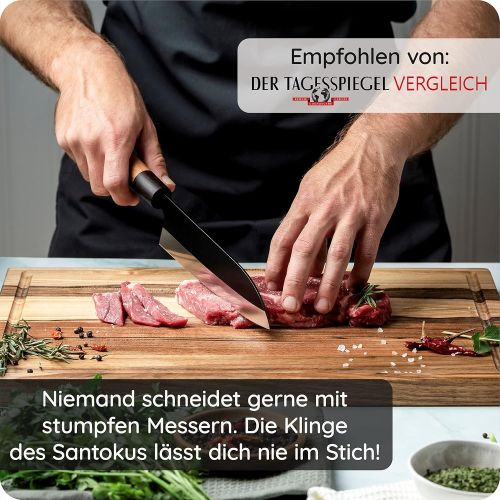  [아마존베스트]kuechenspecht Santoku Knife, Sharp Japanese Chefs Knife with Black Blade, Asian Sushi Knife, 17 cm