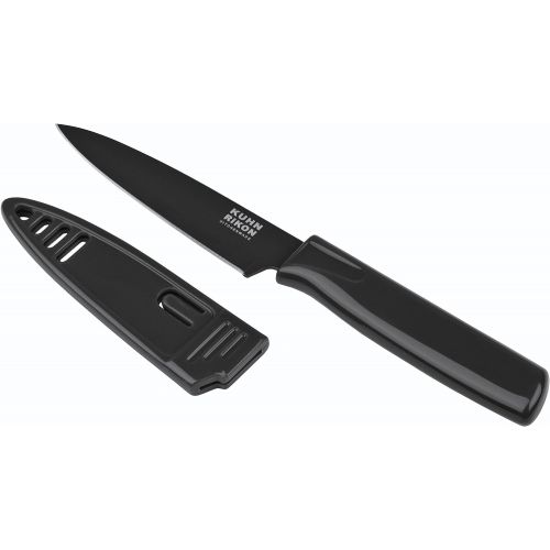  Kuhn Rikon COLORI Non-Stick Straight Paring Knife with Safety Sheath, 19.5 cm/7.77 inch, Black