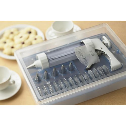  Kuhn Rikon Clear Cookie Press with Decorating Tips and Storage Box