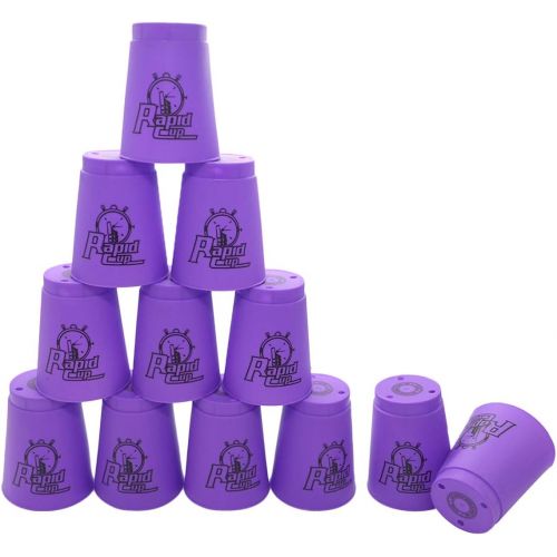  Kuiji Quick Stacks Cups Sports Stacking Cups Speed Training Game Classic Interactive Challenge Competition Party Toy Set of 12 with Carry Bag (Purple)