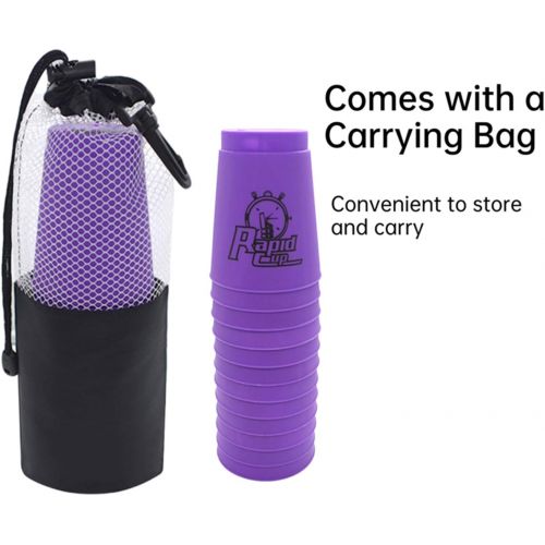  Kuiji Quick Stacks Cups Sports Stacking Cups Speed Training Game Classic Interactive Challenge Competition Party Toy Set of 12 with Carry Bag (Purple)