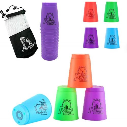  Kuiji Quick Stacks Cups Sports Stacking Cups Speed Training Game Classic Interactive Challenge Competition Party Toy Set of 12 with Carry Bag (Purple)