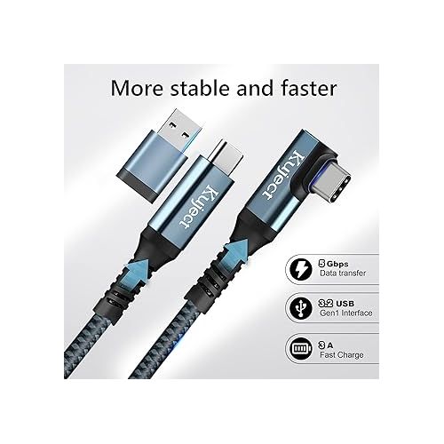  Kuject Link Cable 20FT Compatible for Quest 3 and Quest 2, Nylon Braided Accessories for Rift S/Steam VR Games, USB 3.0 Type C to C High Speed Data Transfer Charging Cord for Gaming PC