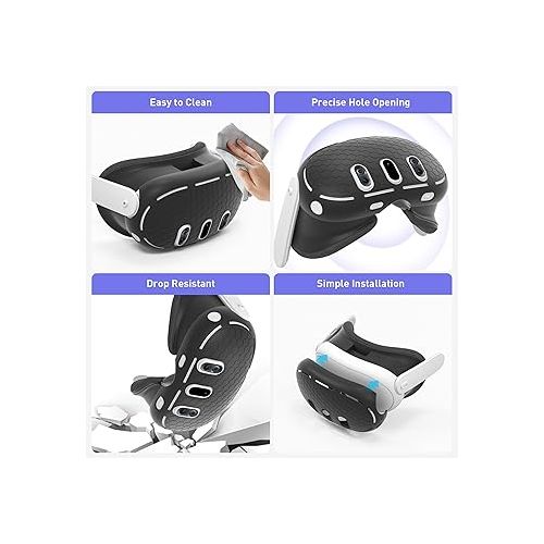  Kuject 3 in 1 Accessoris Set for Quest 3, Comfort Head Strap with Adjustable Hinge, Silicone Face Pad Cover, Shell Protective Cover, VR Accessories Bundle Compatible with Quest 3