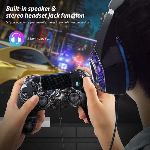  Kujian Wireless Controller for PS4, Black Skull Series Dual Vibration High Performance Gaming Controller for Playstation 4 /Pro/Slim/PC with Audio Function, Touch Pad, Motion Control