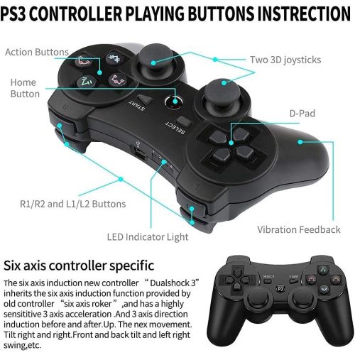  Kujian PS3 Controller 2 Pack Wireless Motion Sense Dual Vibration Upgraded Gaming Controller for Sony Playstation 3 with Charging Cord