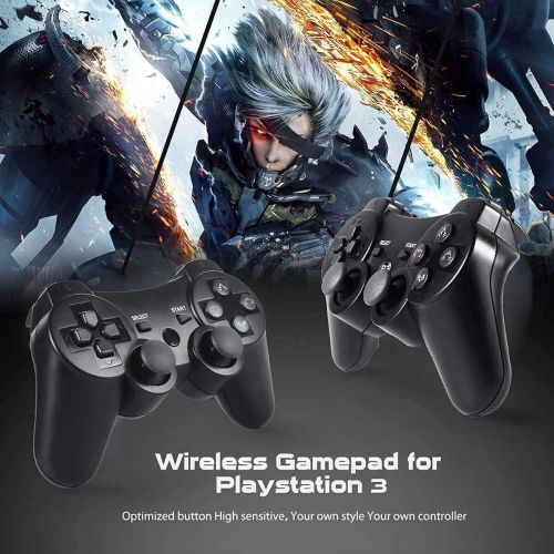  Kujian PS3 Controller 2 Pack Wireless Motion Sense Dual Vibration Upgraded Gaming Controller for Sony Playstation 3 with Charging Cord