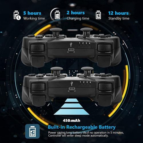  Kujian PS3 Controller 2 Pack Wireless Motion Sense Dual Vibration Upgraded Gaming Controller for Sony Playstation 3 with Charging Cord