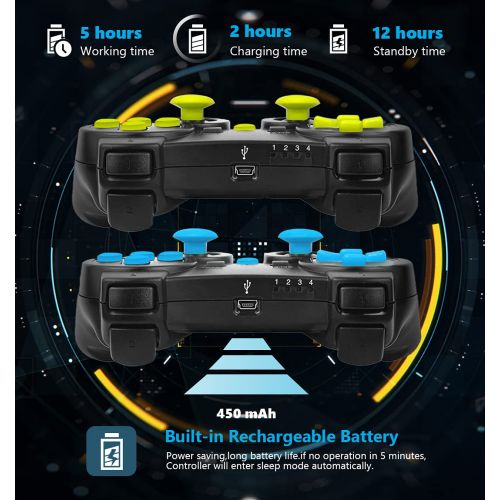  Kujian PS3 Controller 2 Pack Wireless 6-axis Double Shock Gaming Controller for Sony Playstation 3 with Motion Control, Charging Cord