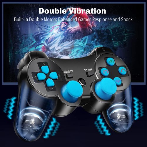  Kujian PS3 Controller 2 Pack Wireless 6-axis Double Shock Gaming Controller for Sony Playstation 3 with Motion Control, Charging Cord