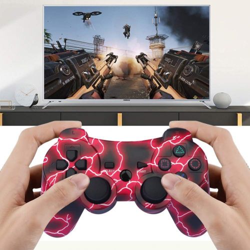  Kujian PS3 Controller 2 Pack Wireless 6-axis Thunderbolt Style Dual Vibration Gaming Controller for Sony Playstation 3 with Charging Cord