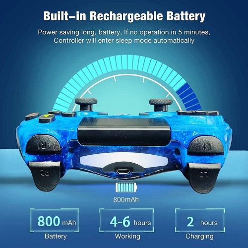  [아마존베스트]Kujian PS4 Controller Wireless, Blue Galaxy Style DS4 High Performance Dual Shock Controller for Playstation 4 /Pro/Slim with Audio Function, Mini LED Indicator, USB Cable