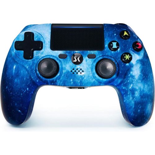  [아마존베스트]Kujian PS4 Controller Wireless, Blue Galaxy Style DS4 High Performance Dual Shock Controller for Playstation 4 /Pro/Slim with Audio Function, Mini LED Indicator, USB Cable