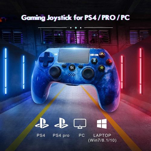  [아마존베스트]Kujian PS4 Controller Wireless, Blue Galaxy Style DS4 High Performance Dual Shock Controller for Playstation 4 /Pro/Slim with Audio Function, Mini LED Indicator, USB Cable