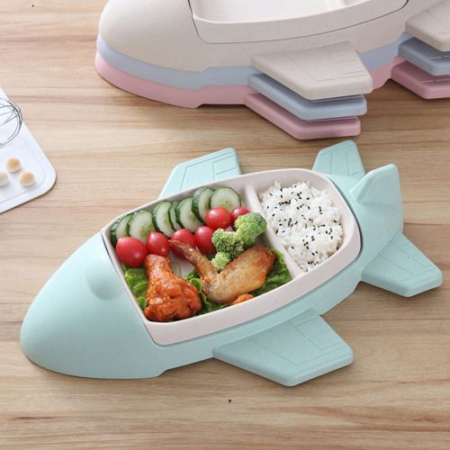  Kuke Children Cartoon Plane Division Plate, Bamboo fiber Baby Anti-Rice Bowl, Kindergarten Separate Plastic Tableware Suit