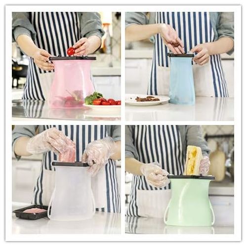  [아마존 핫딜] Kuke Silicone Bags Reusable Silicone Food Storage Bags, Dishwasher and Microwave Safe, Airtight Seal and Leak Proof, Easy to Clean and Use, Great for Sandwich Snack Soups Lunch Mil