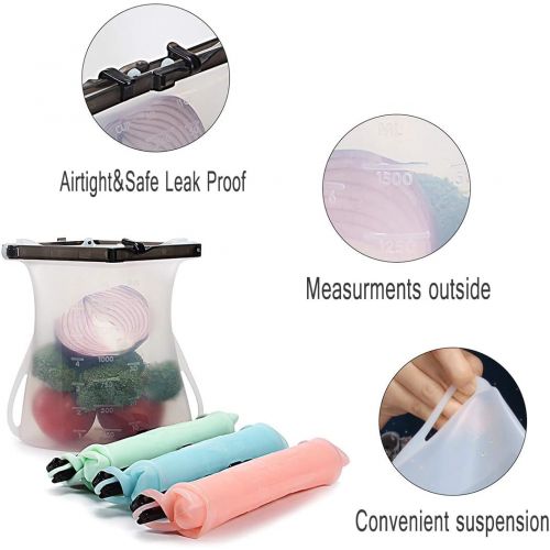  [아마존 핫딜] Kuke Silicone Bags Reusable Silicone Food Storage Bags, Dishwasher and Microwave Safe, Airtight Seal and Leak Proof, Easy to Clean and Use, Great for Sandwich Snack Soups Lunch Mil