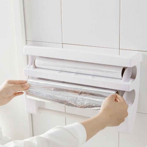  Kul-Kul - Wall Mounted Kitchen Cling Film Sauce Bottle Storage Rack Paper Towel Holder With Cutter