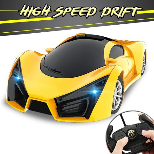  [아마존베스트]Kulariworld Remote Control Car 1/16 RC Super Cars Toys for Kids High Speed Vehicel Racing Hobby with Led Lights Best Gifts for Boys Girls (Yellow)