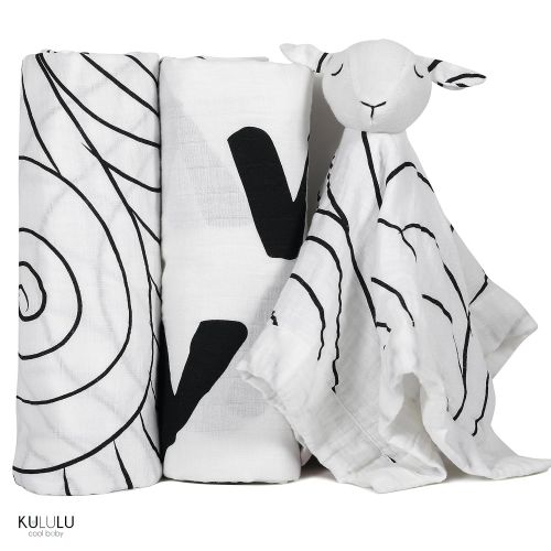  Kululu Premium Organic Cotton Muslin Swaddle Blankets &LULU The Lovey. 47X47, Perfect for Nursery Sets,Gender Neutral Baby Girl or Baby Boy Blanket by KULULU