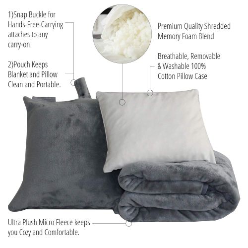  Kululu Some ZZZs 4-in-1 Poncho Style Travel Blanket and & Shredded Memory Foam Pillow Set. The Perfect Plush Blanket & Comfortable Pillow Set for a Cozy First-Class Travel on Airpl