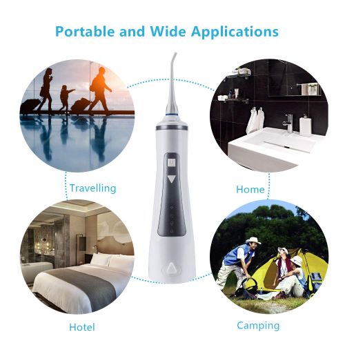  Kumet [Newest 2019] Cordless Water Flosser Oral Irrigator with 4 Modes for Braces and Teeth, Rechargeable Dental Flosser with 4 Jet Tips, 300ML Reservoir, IPX7 Waterproof for Home and Tr