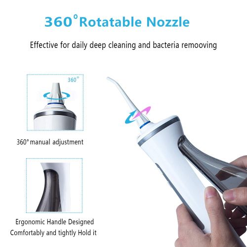  Kumet [Newest 2019] Cordless Water Flosser Oral Irrigator with 4 Modes for Braces and Teeth, Rechargeable Dental Flosser with 4 Jet Tips, 300ML Reservoir, IPX7 Waterproof for Home and Tr