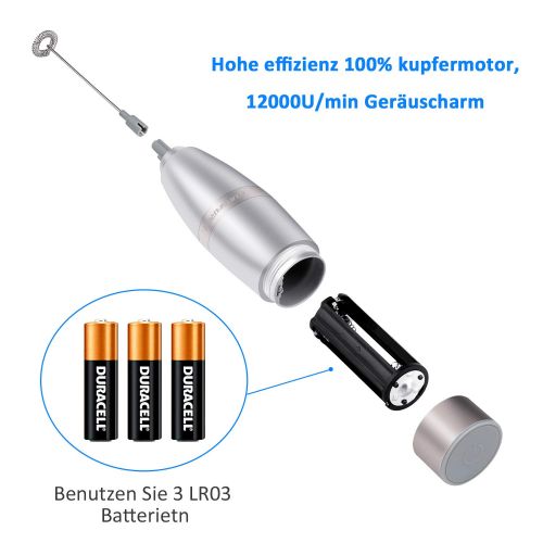  Kungfuren kungfuren Elektrischer Milchaufschaeumer, Milk Frother fuer Kaffee Latte Cappuccino Heisse Schokolade Manual Milchschaeumer mit Dreifaches & Einfache Quirl,Batteriebetriebener, Edelsta