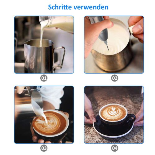  Kungfuren kungfuren Elektrischer Milchaufschaeumer, Milk Frother fuer Kaffee Latte Cappuccino Heisse Schokolade Manual Milchschaeumer mit Dreifaches & Einfache Quirl,Batteriebetriebener, Edelsta