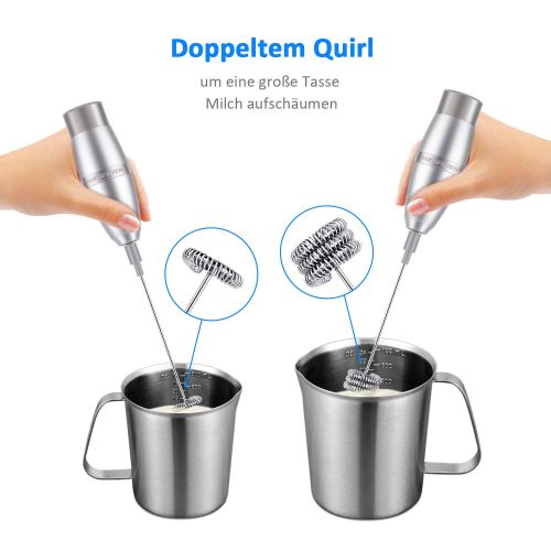  Kungfuren kungfuren Elektrischer Milchaufschaeumer, Milk Frother fuer Kaffee Latte Cappuccino Heisse Schokolade Manual Milchschaeumer mit Dreifaches & Einfache Quirl,Batteriebetriebener, Edelsta