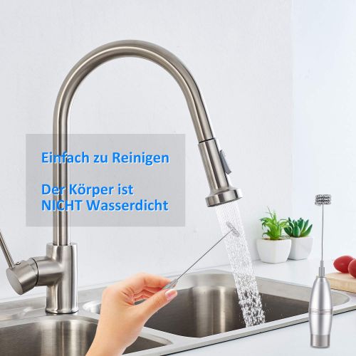  Kungfuren kungfuren Elektrischer Milchaufschaeumer, Milk Frother fuer Kaffee Latte Cappuccino Heisse Schokolade Manual Milchschaeumer mit Dreifaches & Einfache Quirl,Batteriebetriebener, Edelsta