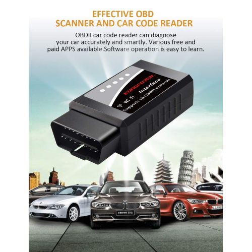  [아마존 핫딜]  [아마존핫딜]Kungfuren kungfuren OBD2 Diagnosegerat, Auto WiFi Diagnose OBD Stecker Kompatibel mit iOS, Android & Windows-Geraten verbindet Wireless fuer Autos