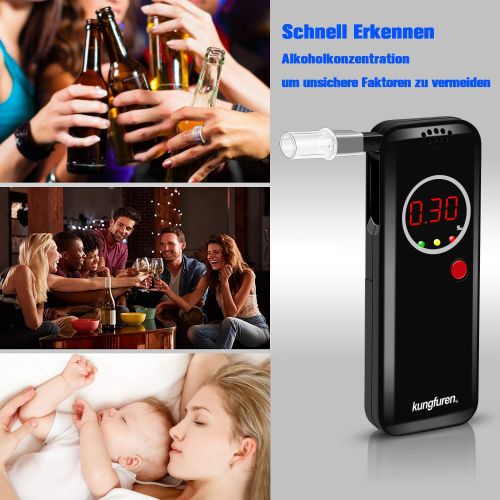  [아마존 핫딜]  [아마존핫딜]Kungfuren kungfuren Alkoholtester, Akkurater Promilletester Professioneller Atemalkoholmessgerat Halbleiter Sensorik Digitaler LCD Polizeigenau Alkohol Tester mit 6 Mundstuecke und 1 Stofftas