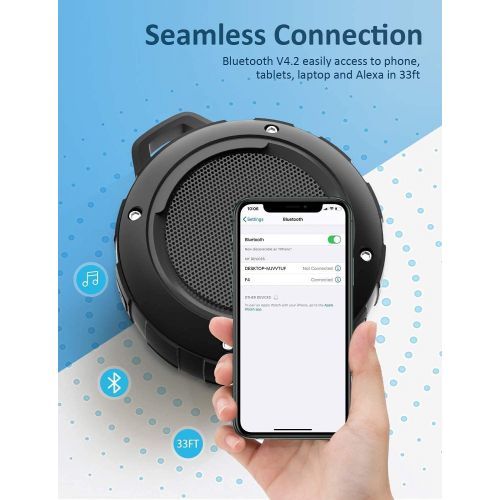  [아마존베스트]Outdoor Waterproof Bluetooth Speaker,Kunodi Wireless Portable Mini Shower Travel Speaker with Subwoofer, Enhanced Bass, Built in Mic for Sports, Pool, Beach, Hiking, Camping (Black