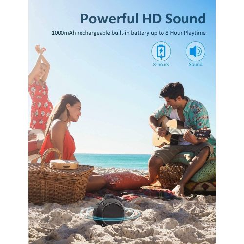  [아마존베스트]Outdoor Waterproof Bluetooth Speaker,Kunodi Wireless Portable Mini Shower Travel Speaker with Subwoofer, Enhanced Bass, Built in Mic for Sports, Pool, Beach, Hiking, Camping (Black